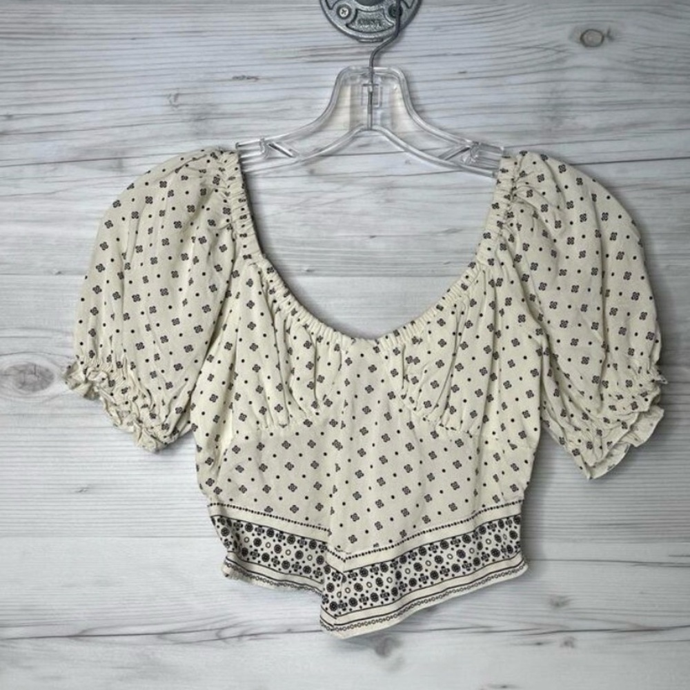 Japna Boho Puff Sleeve Size Large Peasant Cottagecore Crop Top Like New
